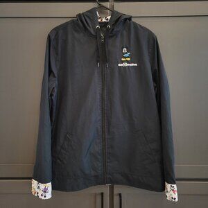 Disney Parks Park Mickey Mouse Windbreaker Black Hooded Zip Rain Jacket L